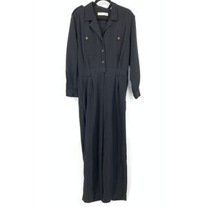 Vintage 80s Chaus Jumpsuit Womens Size M/L Long Sleeve Black Straight Leg *READ